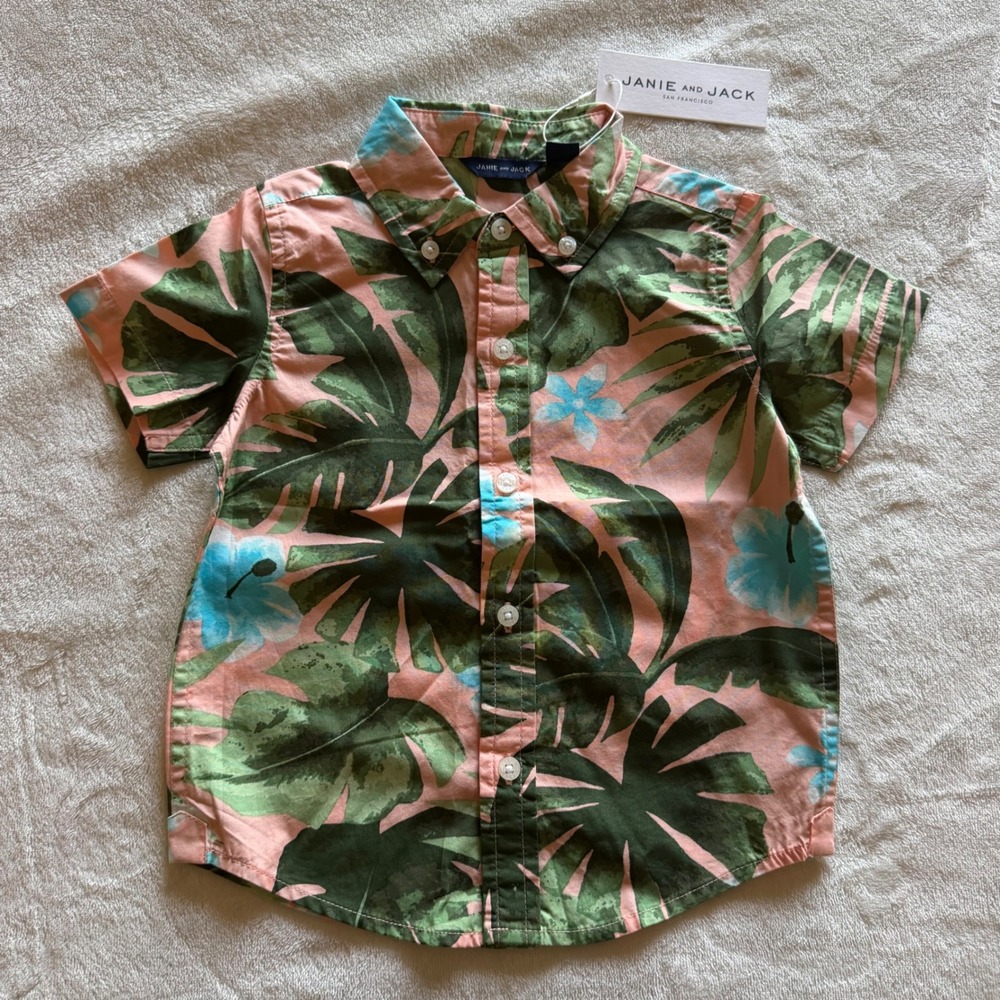 Janie and Jack Boys Tropical Floral Button Down Shirt 18-24 Months NWT - C1752